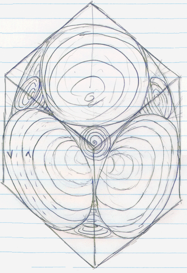 Vortices in Cube extending in to and out from Center