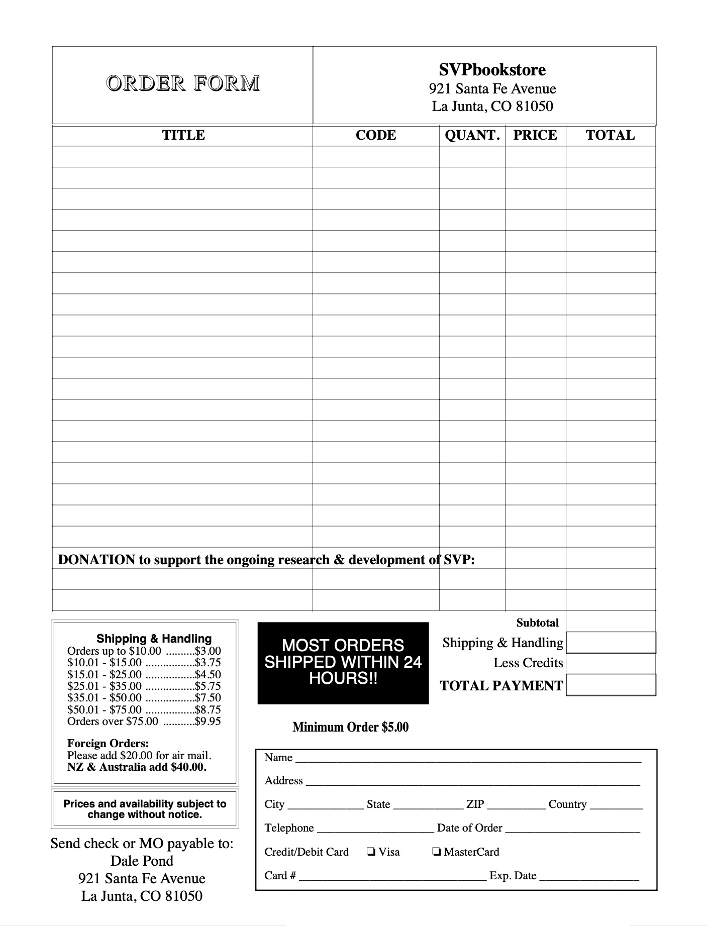 SVP Order FOrm